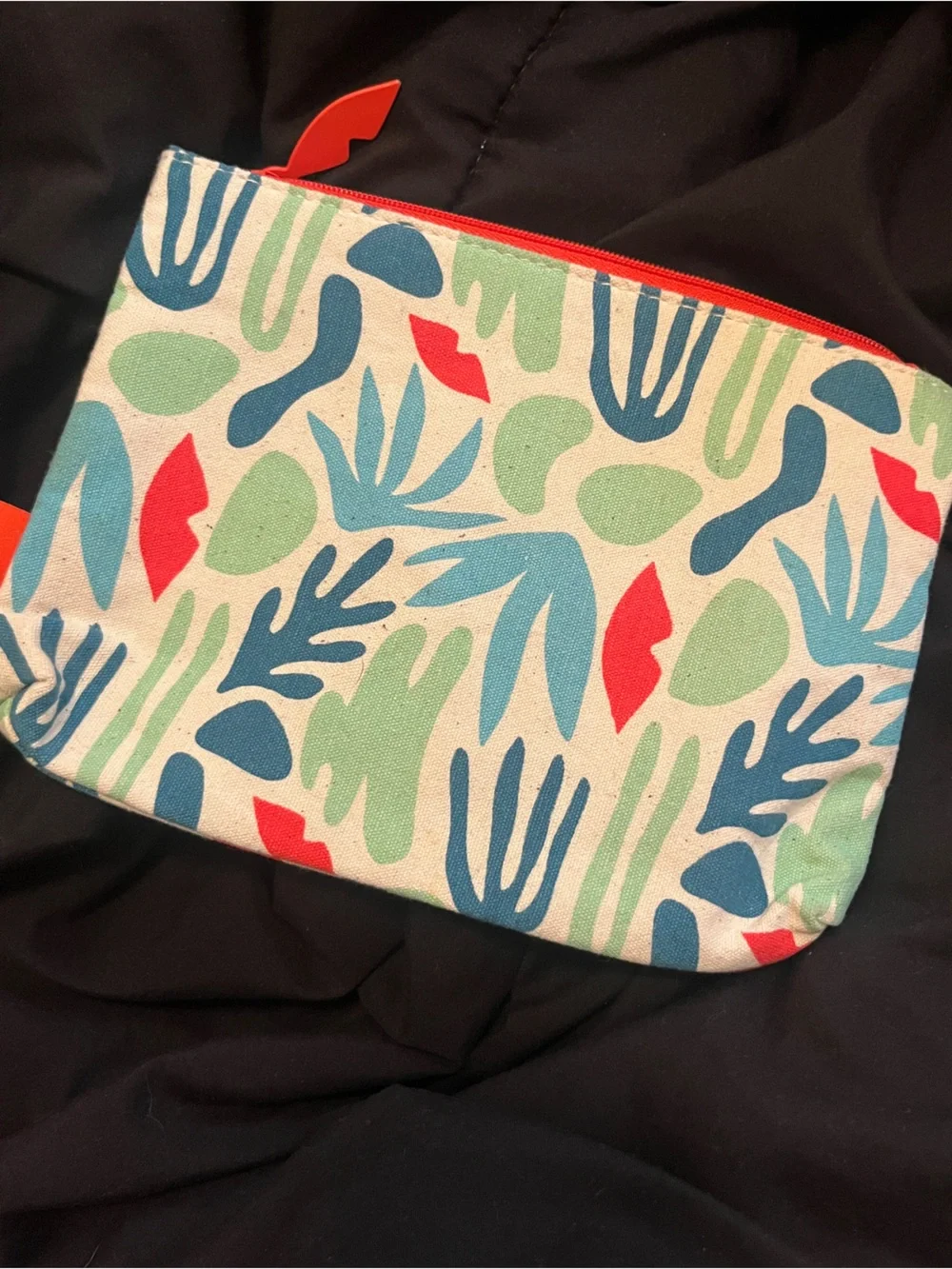 Canvas Zip Pouch with multicolor botanical print